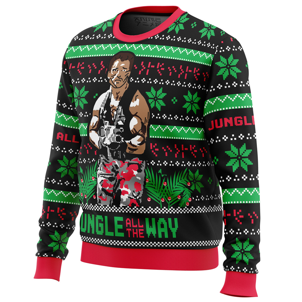 Jungle All The Way Arnold Schwarzenegger Ugly Christmas Sweater- Best Christmas Gifts 2023