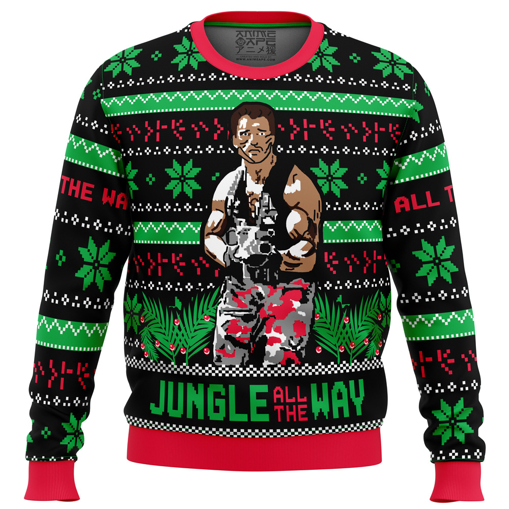 Jungle All The Way Arnold Schwarzenegger Ugly Christmas Sweater- Best Christmas Gifts 2023