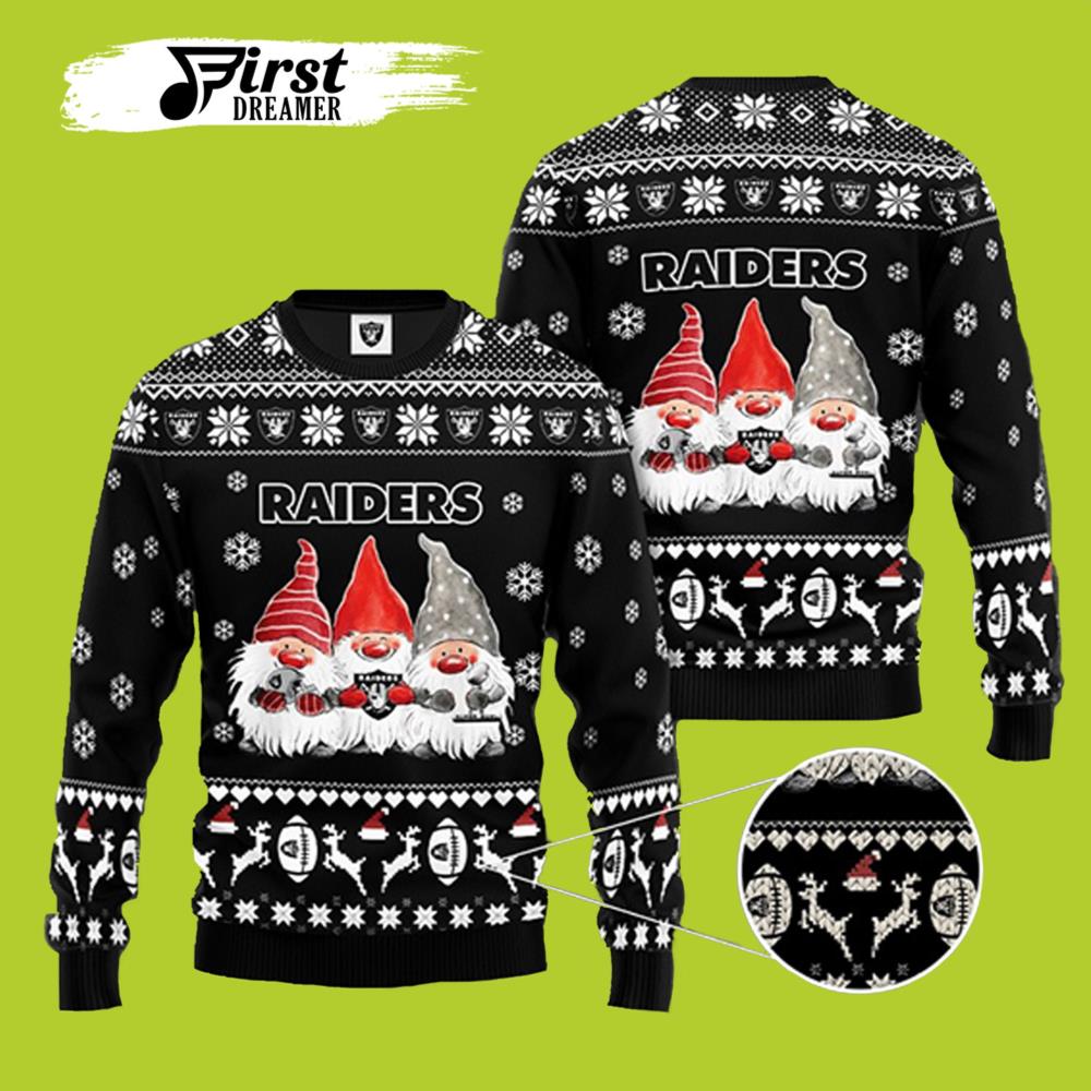 Las Vegas Raiders Gnome De Noel Raiders Ugly Christmas Sweater- Best Christmas Gifts 2023