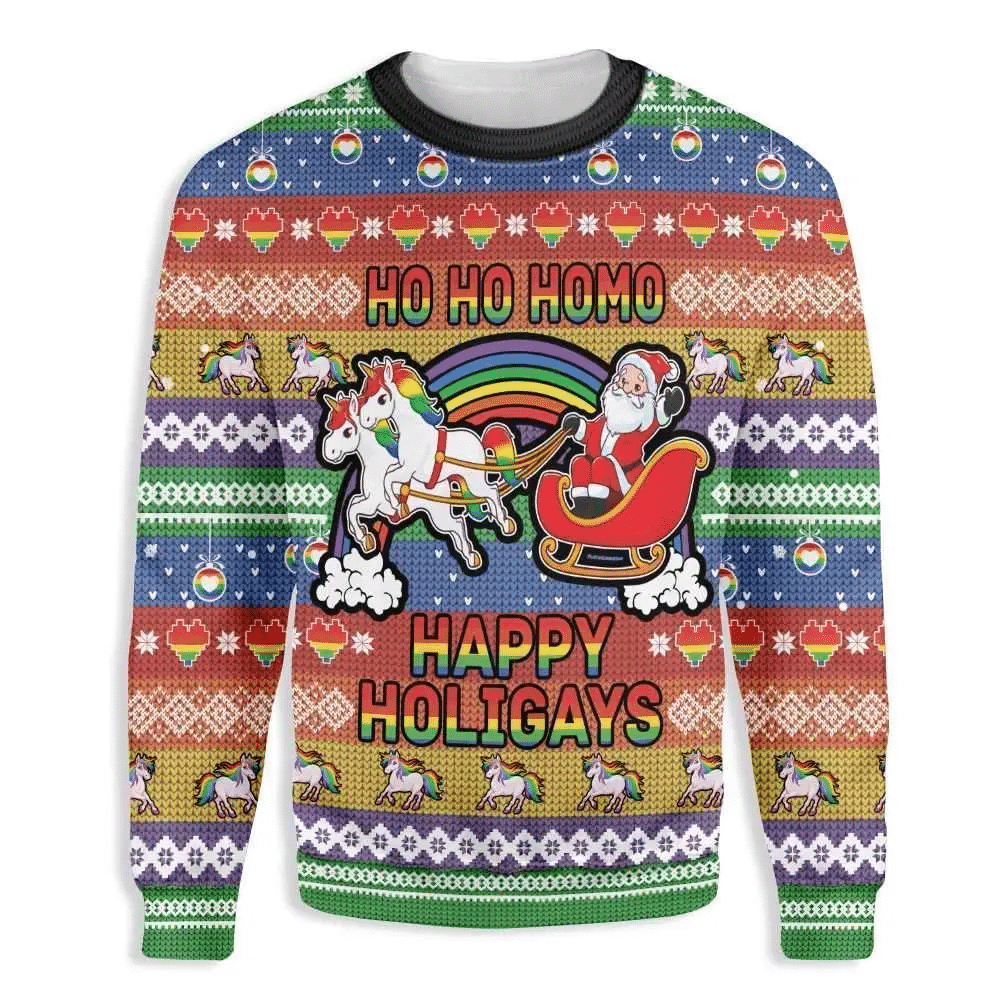 Lgbt Ho Ho Ho Homo Happy Holigays Ugly Christmas Sweater – Best Christmas Gifts 2023