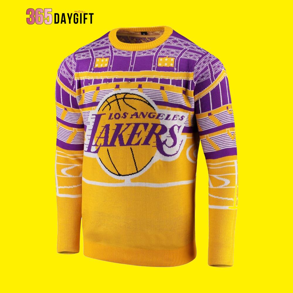 Los Angeles Lakers Courtside Bluetooth Lakers Ugly Christmas Sweater- Best Christmas Gifts 2023