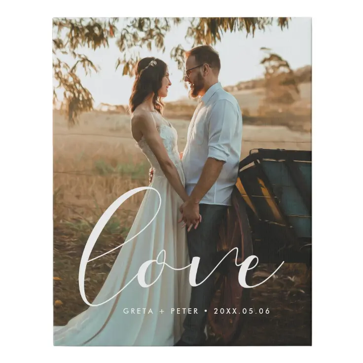 Love elegant calligraphy wedding photo faux canvas print