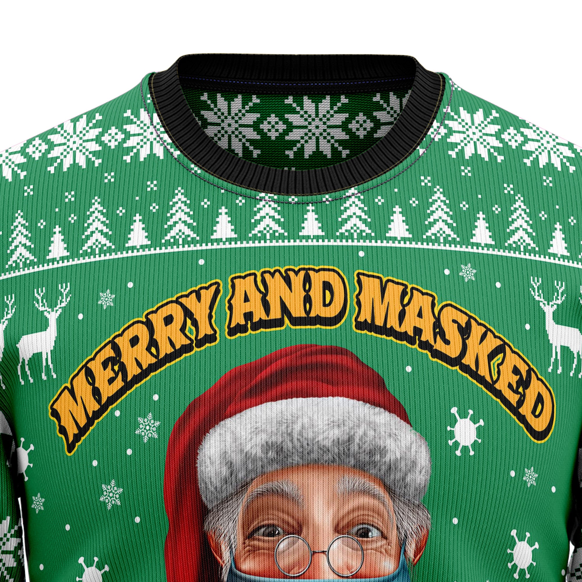 Merry And Masked Christmas 2021 Ugly Christmas Sweater- Best Christmas Gifts 2023