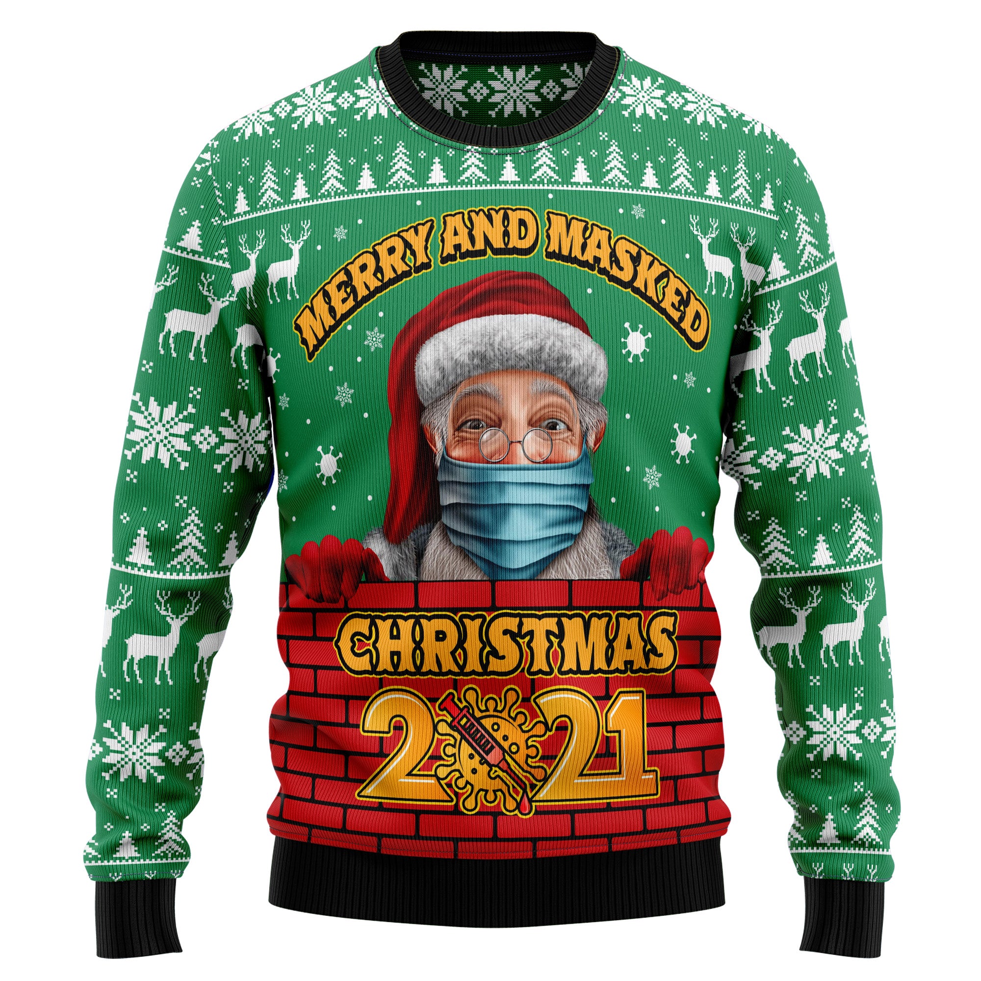 Merry And Masked Christmas 2021 Ugly Christmas Sweater- Best Christmas Gifts 2023