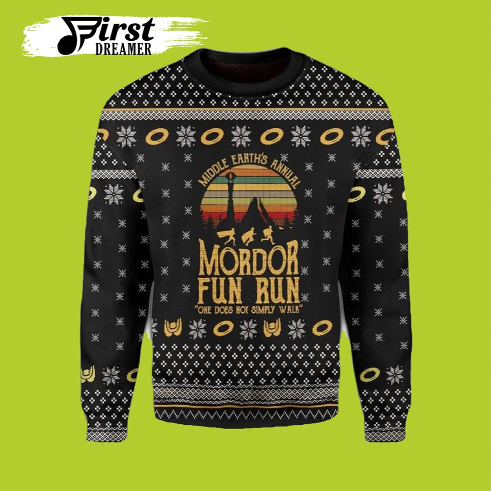 Middle Earth’s Annual Fun Run Mordor Lord Of The Rings Ugly Christmas Sweater- Best Christmas Gifts 2023