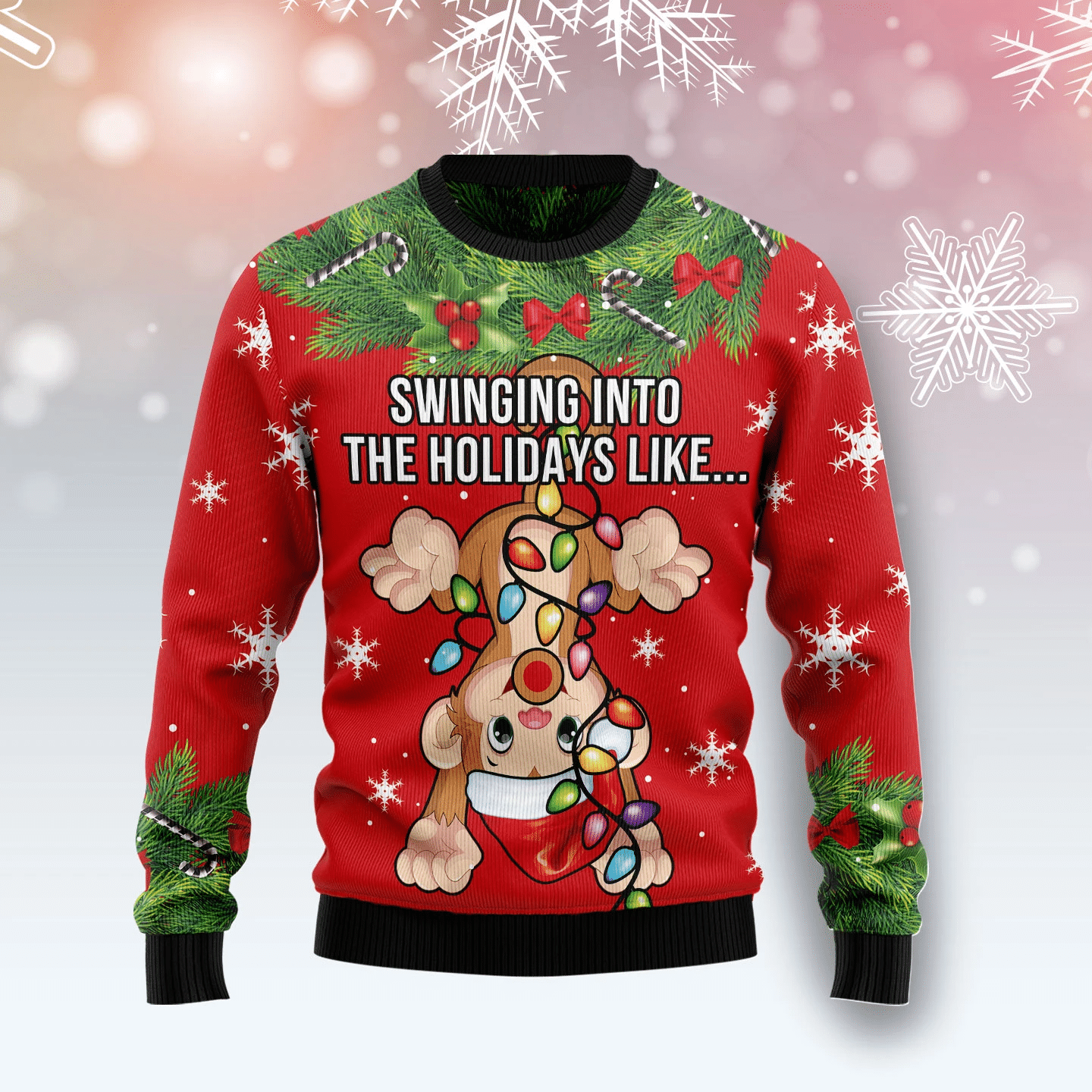 Monkey Swing Into The Holiday Christmas Ugly Christmas Sweater- Best Christmas Gifts 2023