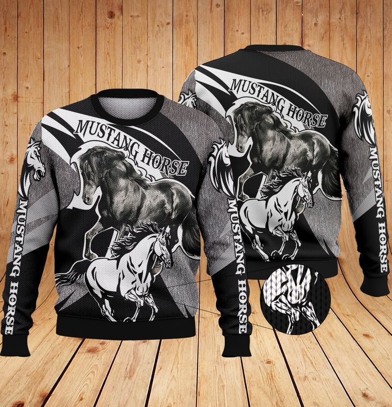 Mustang Horse Black Trending Ugly Christmas Sweater- Best Christmas Gifts 2023