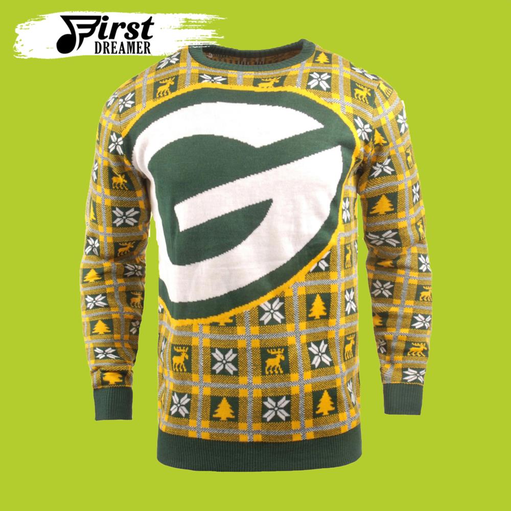 NFL Big Logo Checker Green Bay Packers Ugly Christmas Sweater- Best Christmas Gifts 2023