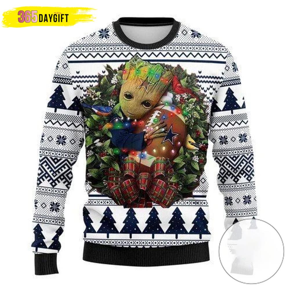 NFL Dallas Cowboys Groot Hug Ugly Christmas Sweater Dallas Cowboys Ugly Christmas Sweater- Best Christmas Gifts 2023