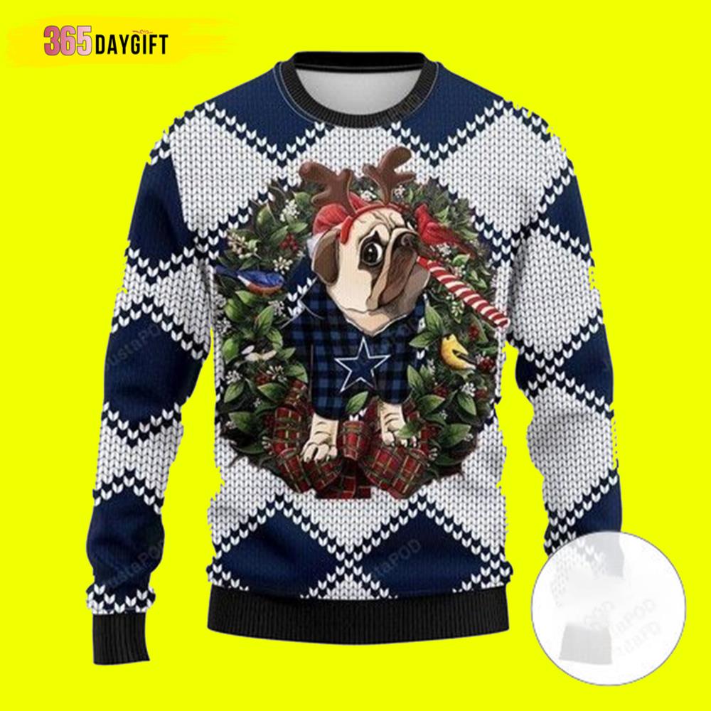 NFL Dallas Cowboys Pug Dog Ugly Christmas Sweater Dallas Cowboys Ugly Christmas Sweater- Best Christmas Gifts 2023