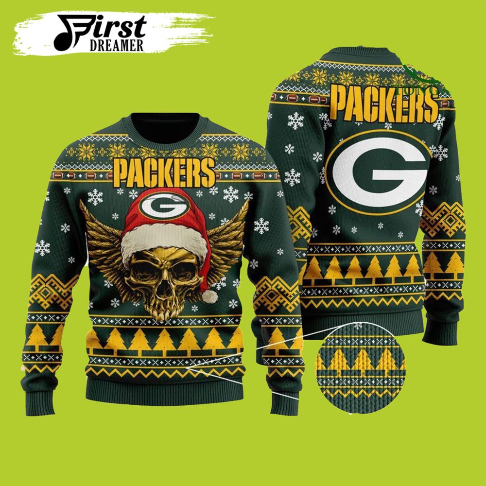 NFL Golden Skull Green Bay Packers Ugly Christmas Sweater- Best Christmas Gifts 2023