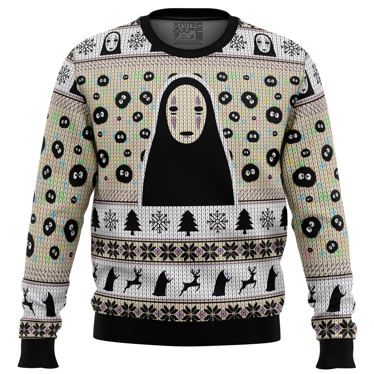 No Face and Soot Sprites Spirited Away Studio Ghibli Ugly Christmas Sweater- Best Christmas Gifts 2023