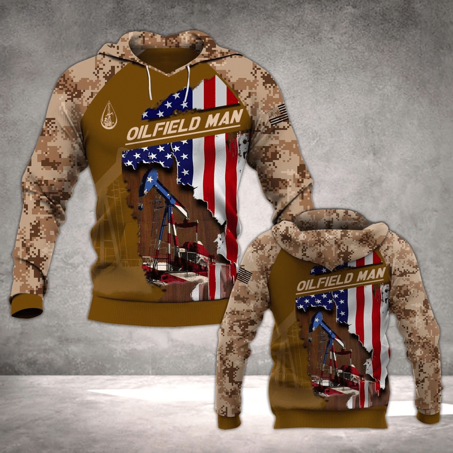 Oilfield Shirt Unique Oilfield Equipment Patriotic American Flag Art 3D Hoodie