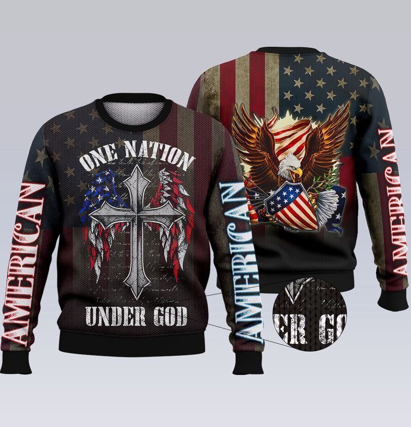 One Nation Under God Patriot Dark Ugly Christmas Sweater- Best Christmas Gifts 2023