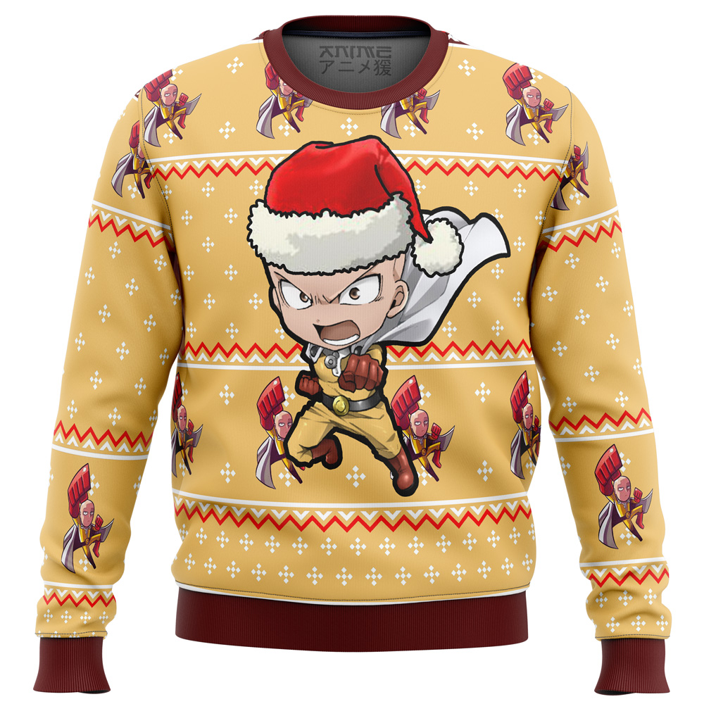 One Punch Chibi Saitama Ugly Christmas Sweater- Best Christmas Gifts 2023