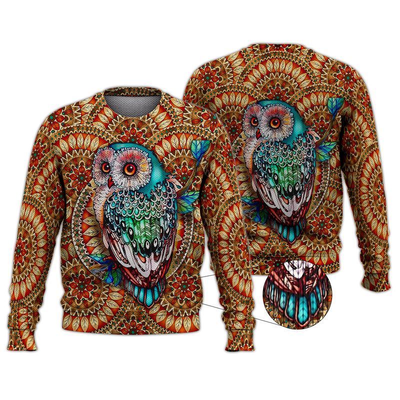 Owl Mandala Ugly Christmas Sweater- Best Christmas Gifts 2023