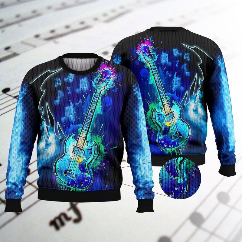 Paint Guitar Navy Ugly Christmas Sweater- Best Christmas Gifts 2023