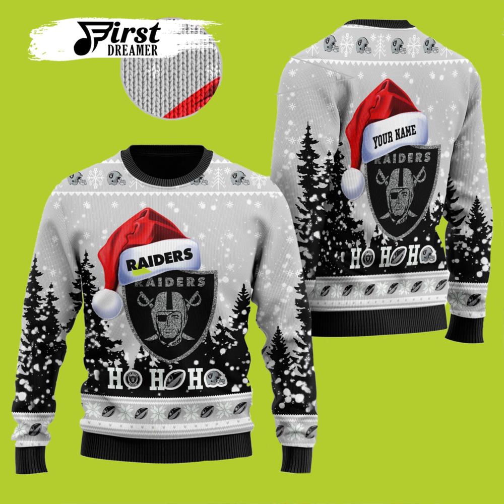 Personalized Las Vegas Raiders Symbol Wearing Santa Claus Hat Ho Ho Ho Raiders Ugly Christmas Sweater- Best Christmas Gifts 2023