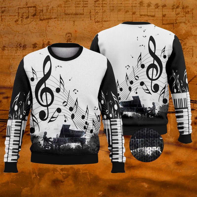 Pianist Back And White Ugly Christmas Sweater- Best Christmas Gifts 2023