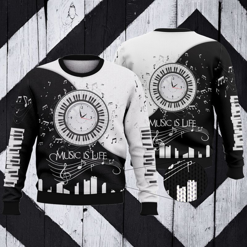 Piano Clock Music Is Life Ugly Christmas Sweater- Best Christmas Gifts 2023