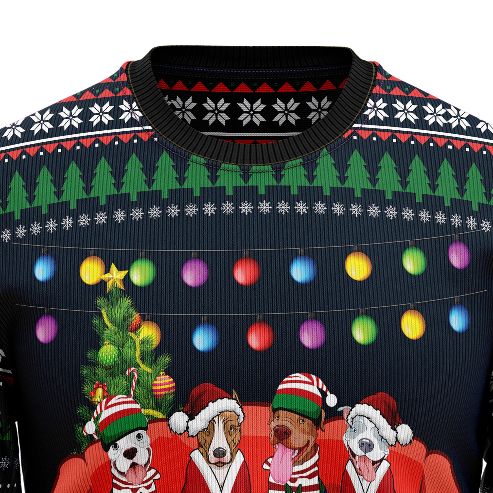 Pit Bull Friends On Red Sofa HZ102114 Ugly Christmas Sweater- Best Christmas Gifts 2023