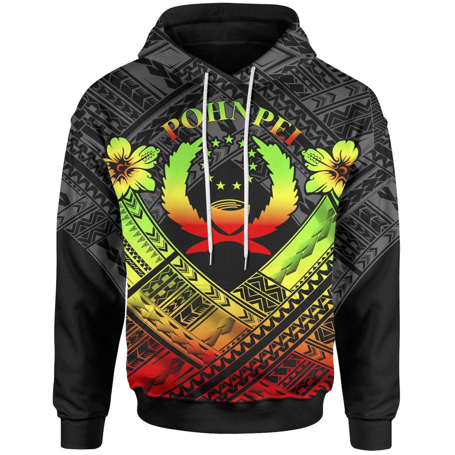 Pohnpei Polynesian Black Cool Unisex 3D Hoodie