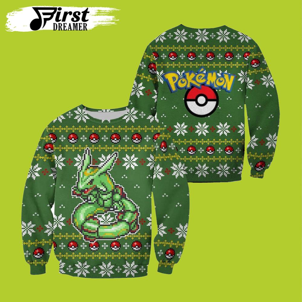 Pokemon Rayquaza Red Merry Xmas Pokemon Ugly Christmas Sweater – The First Dreamer Store- Best Christmas Gifts 2023