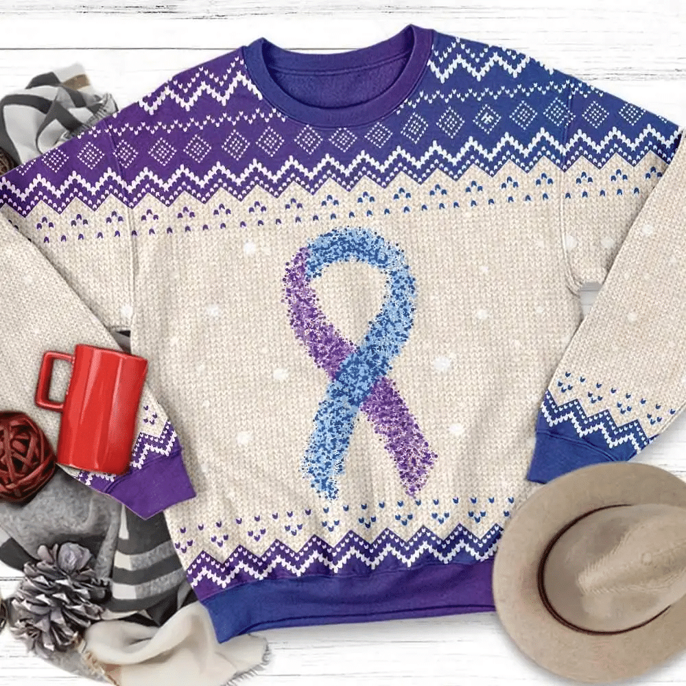 Purple And Blue Ribbon Awareness Ugly Christmas Sweater – Best Christmas Gifts 2023