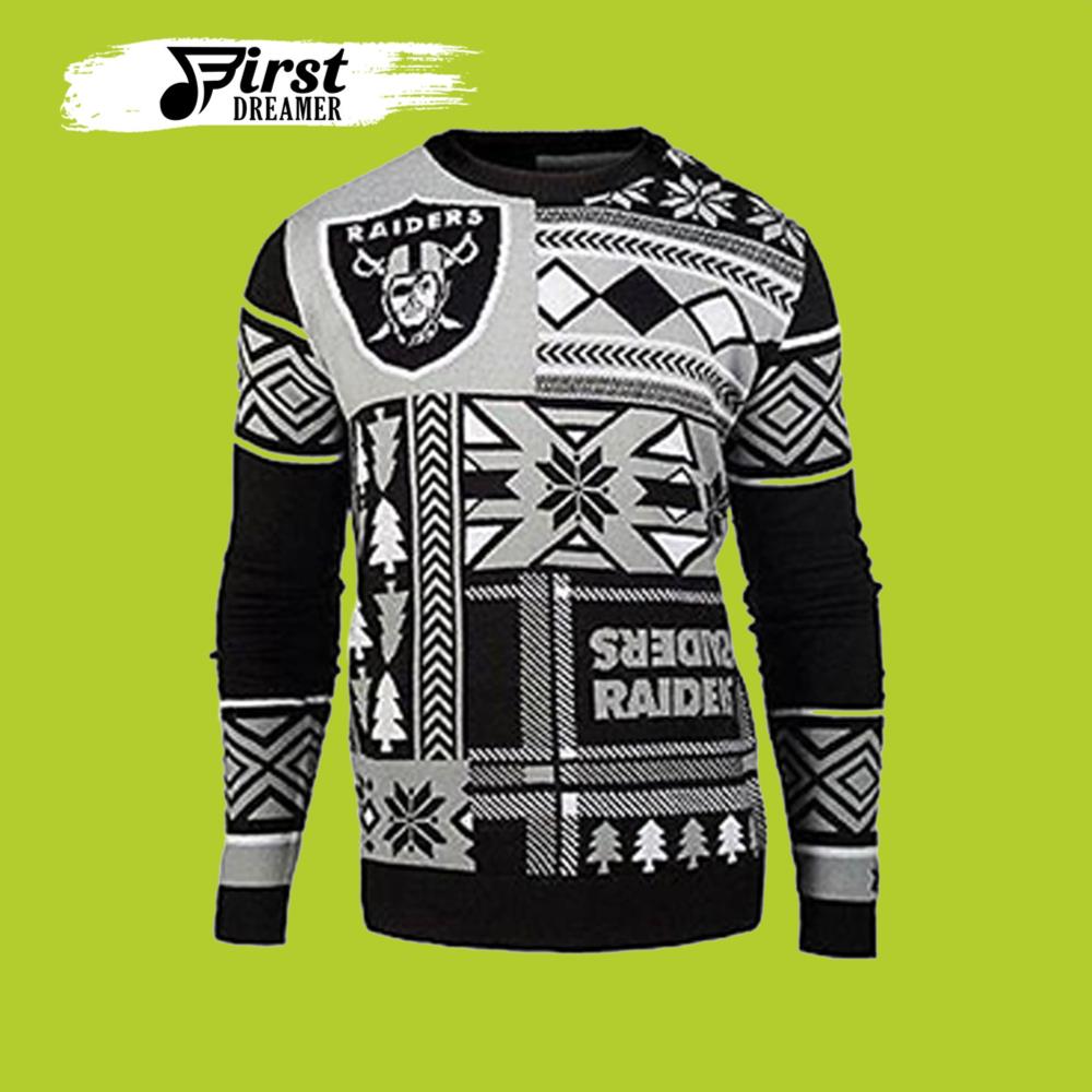 Raiders Ugly Christmas Sweater Nfl Oakland Raiders Patches Football Xmas – Best Christmas Gifts 2023