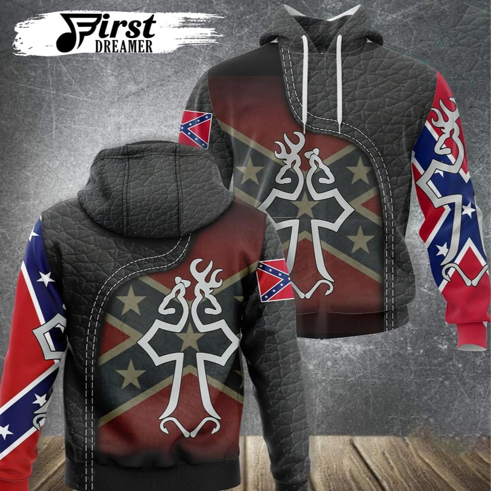 Rebel Confederate Flag Southern Hunting Cross Leather 3D