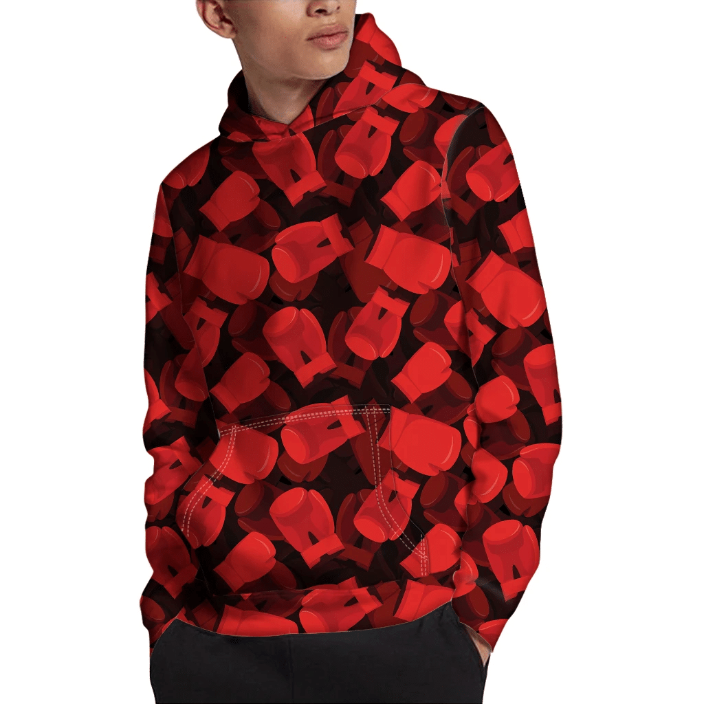 Red Boxing Gloves Pattern Pullover 3D Hoodie