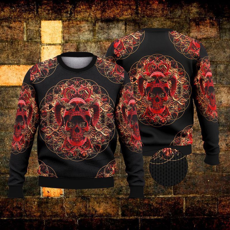 Red Skull Black Ugly Christmas Sweater- Best Christmas Gifts 2023