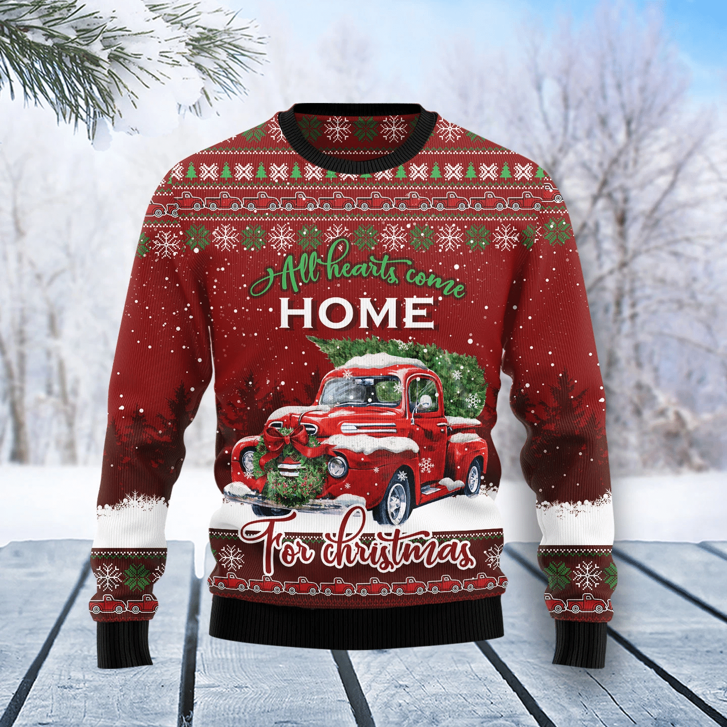 Red Truck Home Christmas Ugly Christmas Sweater- Best Christmas Gifts 2023