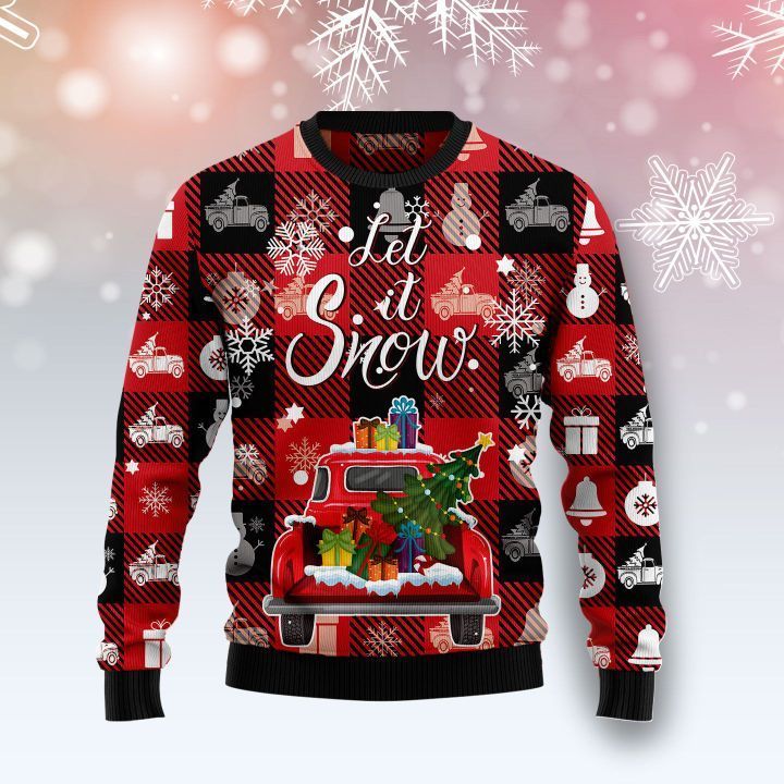 Red Truck Let It Snow Christmas Ugly Christmas Sweater- Best Christmas Gifts 2023