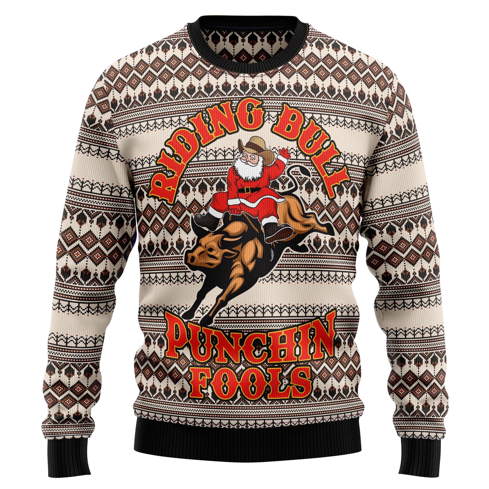 Riding Bulls Punchin Fools HT121120 Ugly Christmas Sweater- Best Christmas Gifts 2023