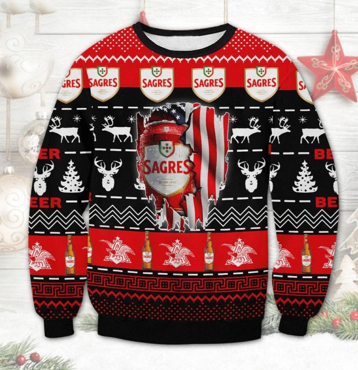 Sagres Beer Ugly Sweater Gifts, Sagres Beer Gift Fan Ugly Sweater- Best Christmas Gifts 2023