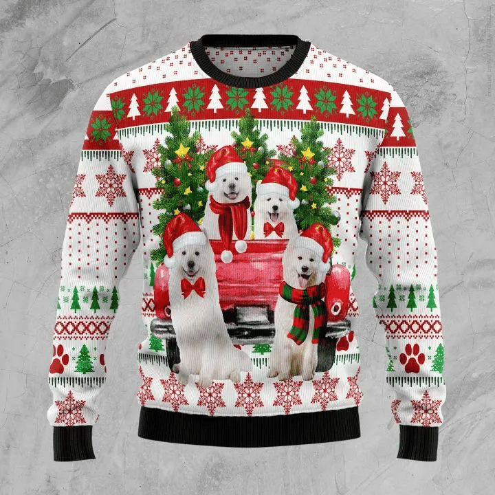 Samoyed Red Truck Ugly Christmas Sweater – Best Christmas Gifts 2023