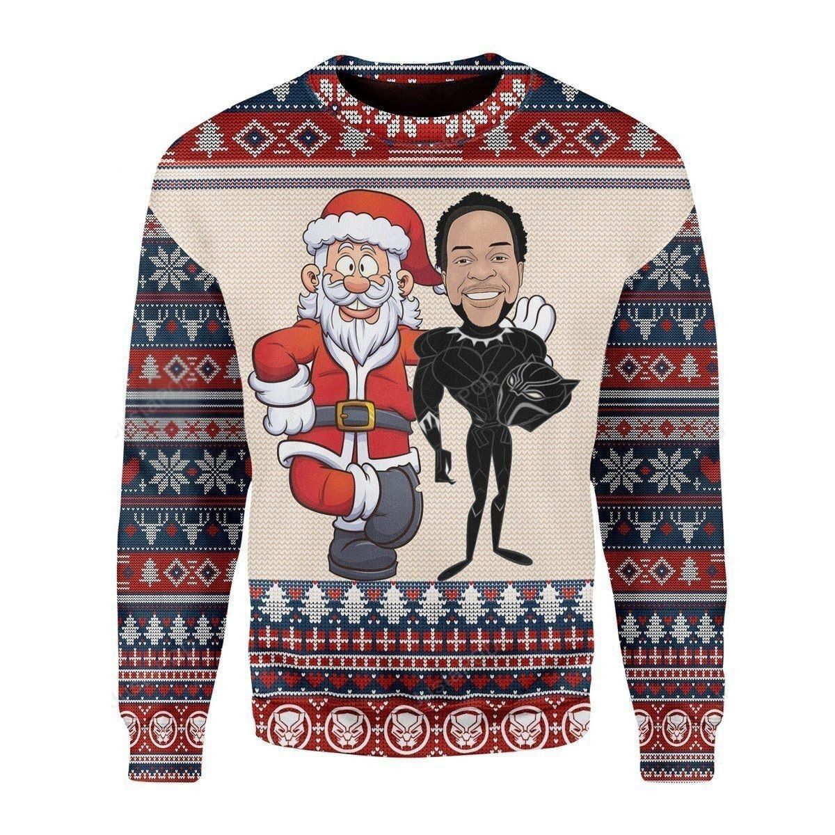 Santa Claus And Chadwick Boseman Ugly Sweater- Best Christmas Gifts 2023