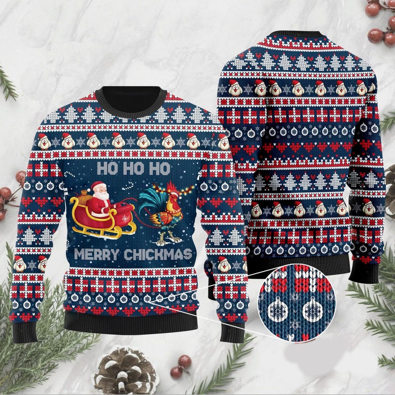 Santa Claus And Chicken Ho Ho Ho Mery Chickmas Ugly Sweater- Best Christmas Gifts 2023