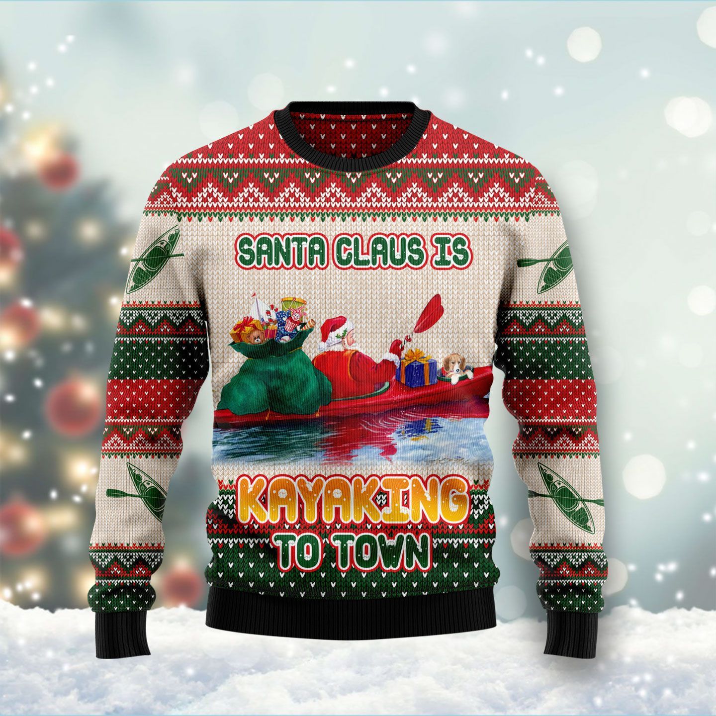 Santa Claus Is Kayaking To Town Ugly Christmas Sweater – Best Christmas Gifts 2023