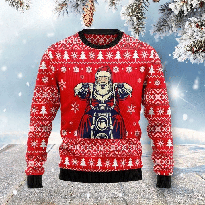 Santa Claus Ride A Motorcycle Ugly Christmas Sweater – Best Christmas Gifts 2023