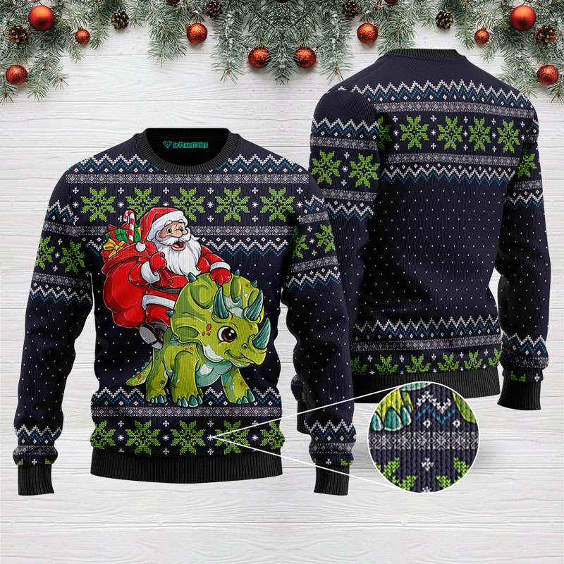 Santa Dinosaur Triceratops  Ugly Christmas Sweater – Best Christmas Gifts 2023