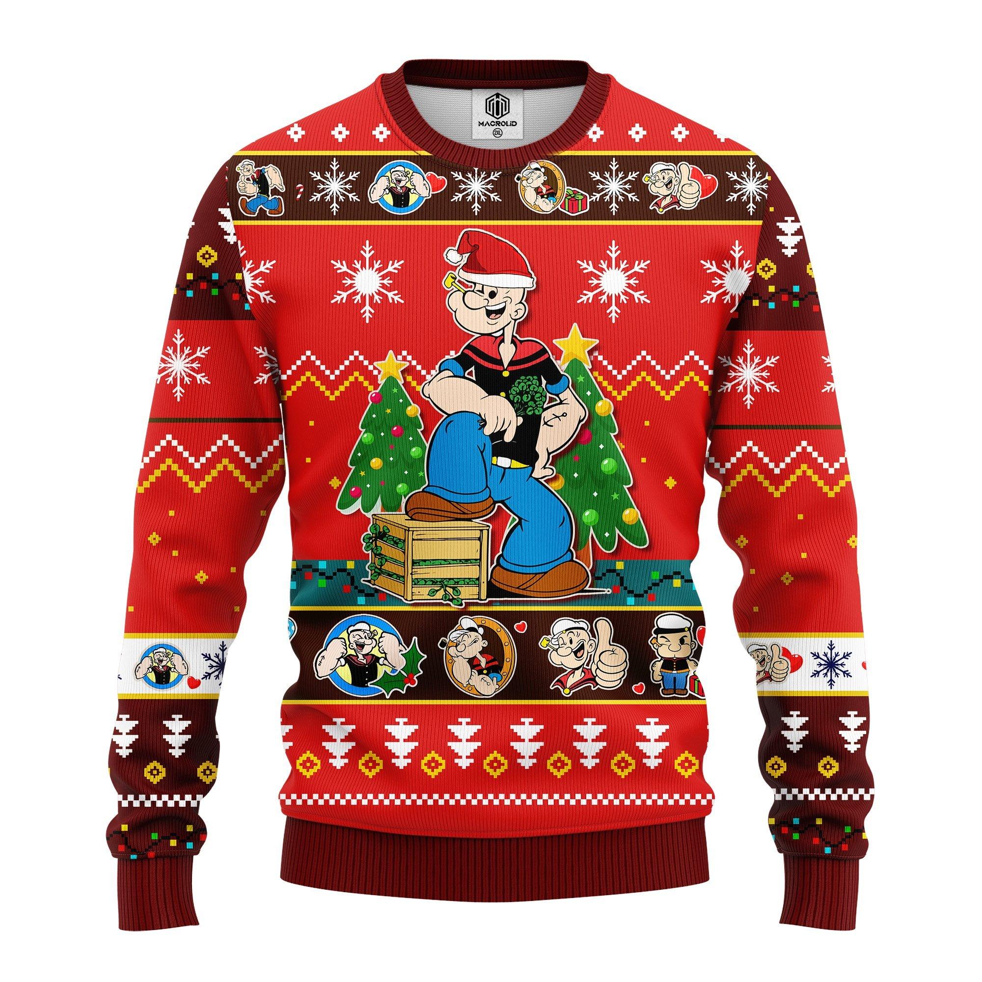 Santa Popeye Strong Merry Xmas Ugly Christmas Sweater- Best Christmas Gifts 2023