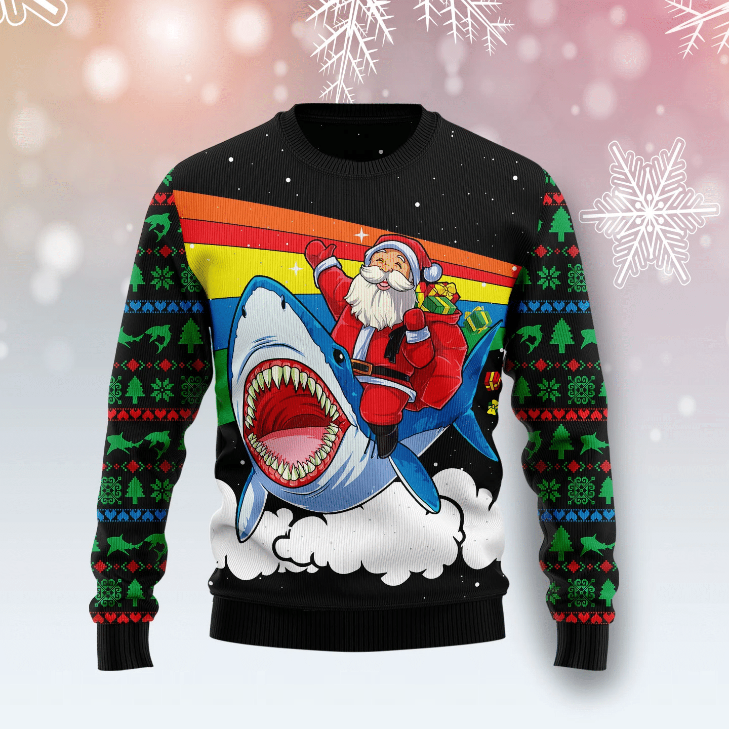 Santa Riding Shark Christmas Ugly Christmas Sweater- Best Christmas Gifts 2023