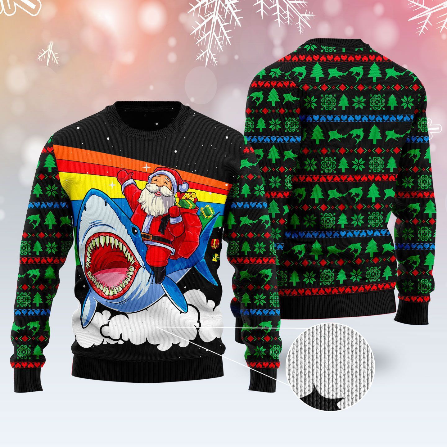 Santa Riding Shark Ugly Christmas Sweater- Best Christmas Gifts 2023