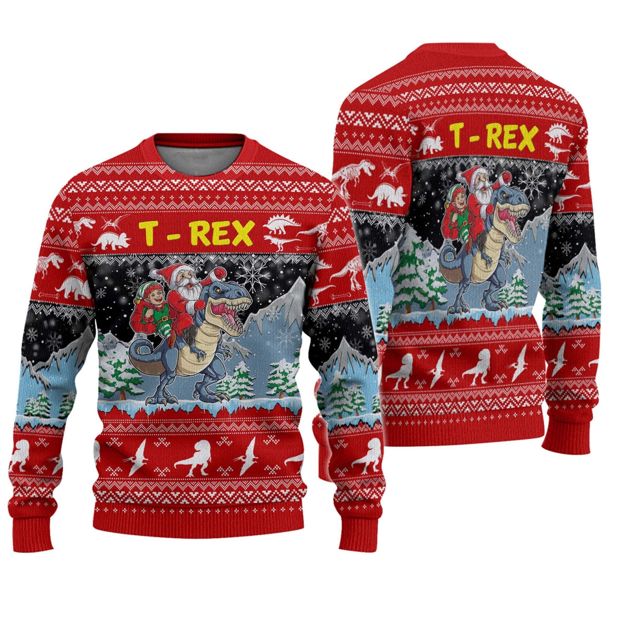 Santa Riding T-Rex Ugly Sweater, Santa Riding T-Rex Christmas Shirt- Best Christmas Gifts 2023