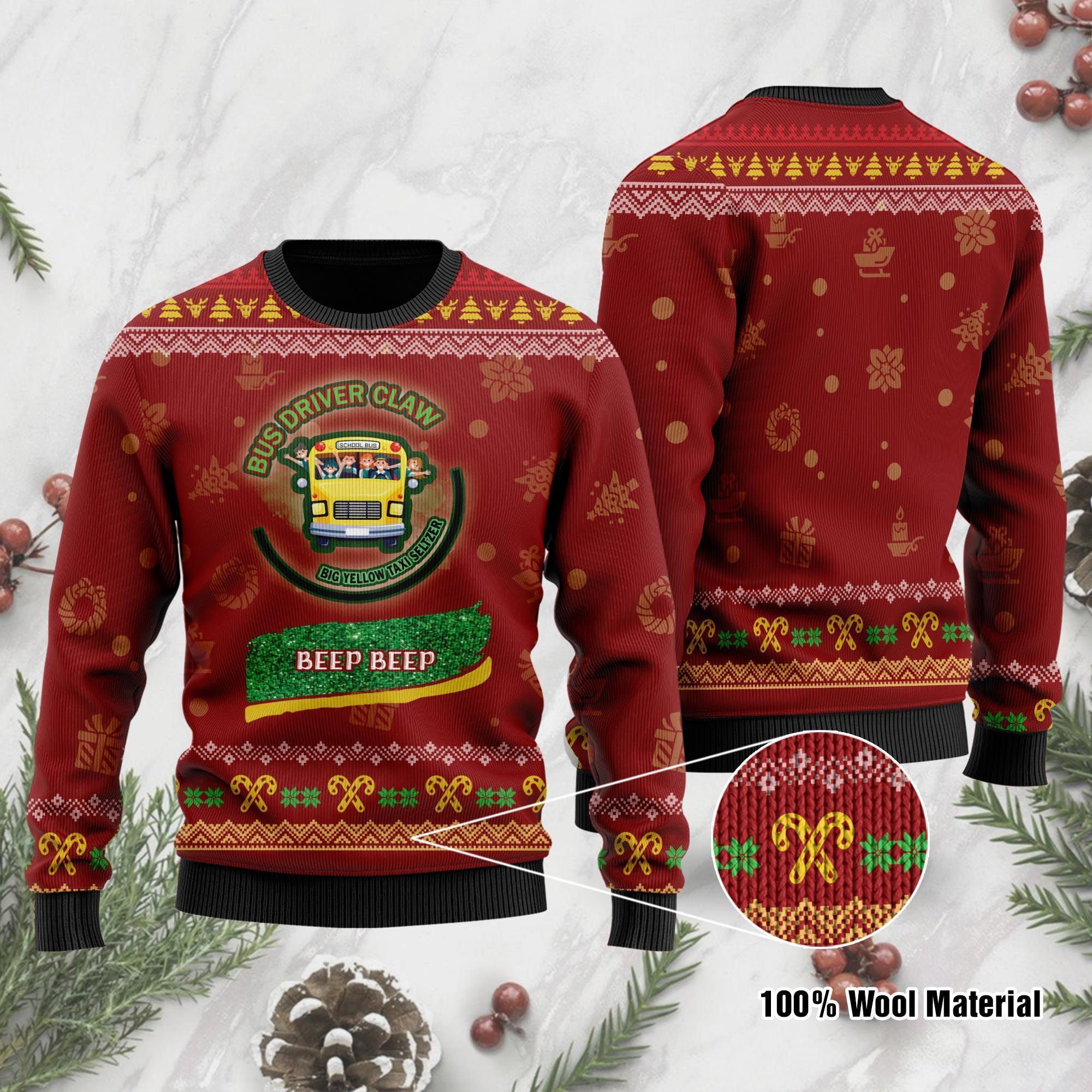 School Bus Driver Claw Big Yellow Taxi Seltzer Beep Beep Ugly Christmas Sweater – Best Christmas Gifts 2023