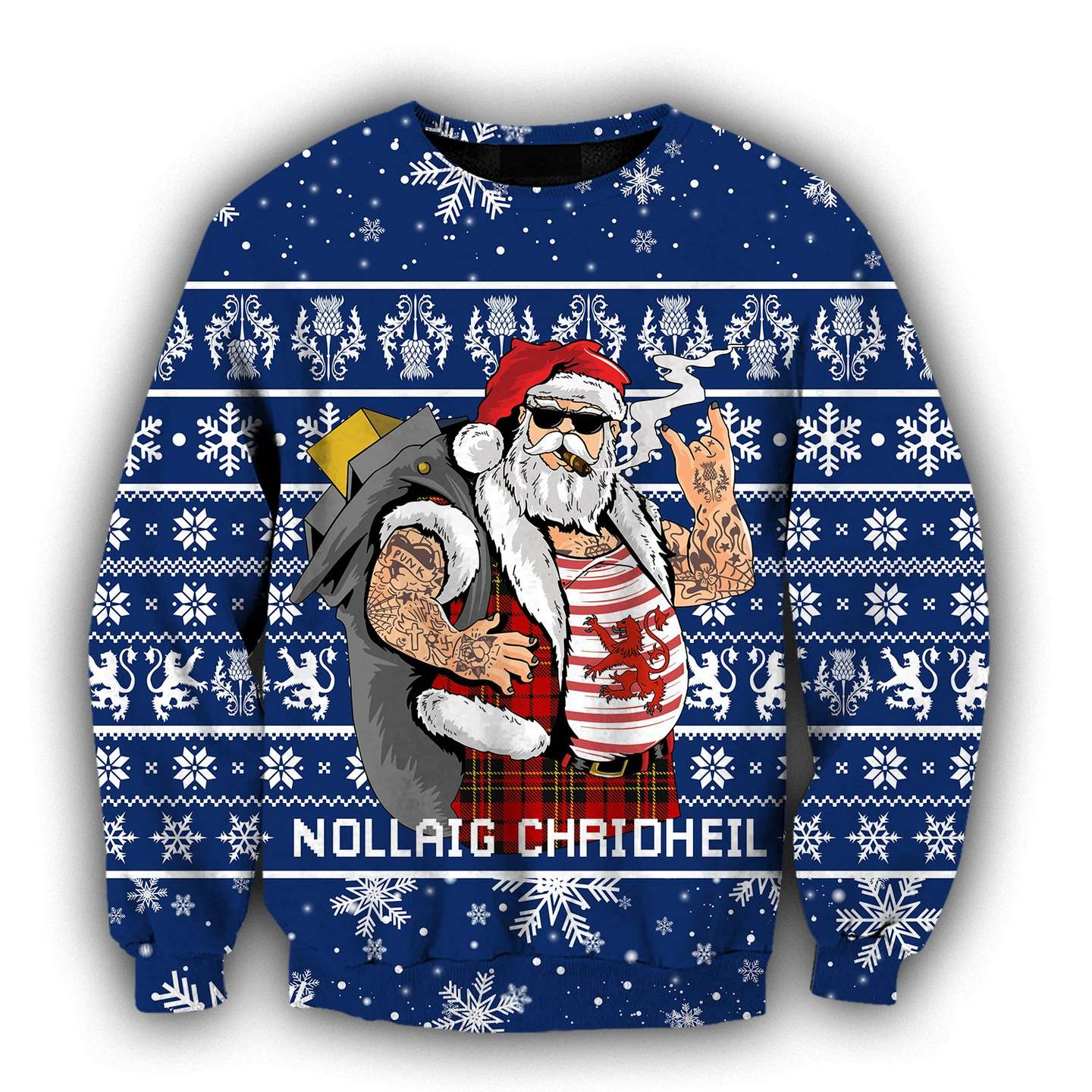 Scottish Gangster Santa Blue Ugly Christmas Sweater – Best Christmas Gifts 2023