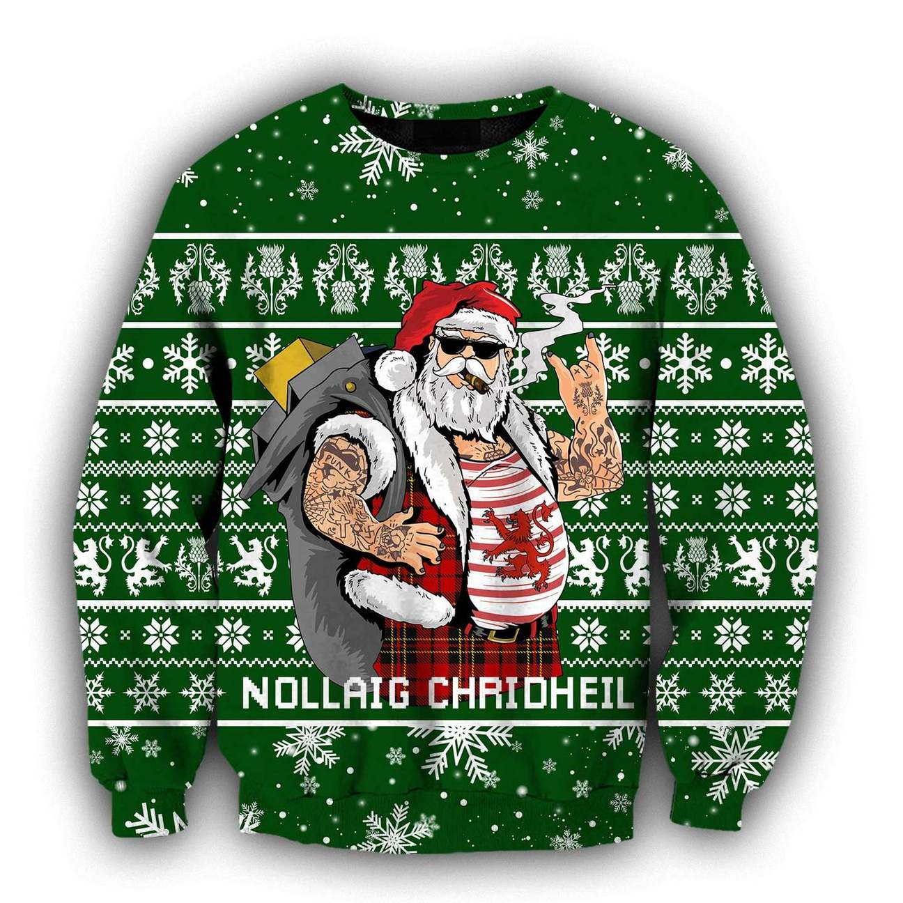 Scottish Gangster Santa Green Ugly Christmas Sweater – Best Christmas Gifts 2023