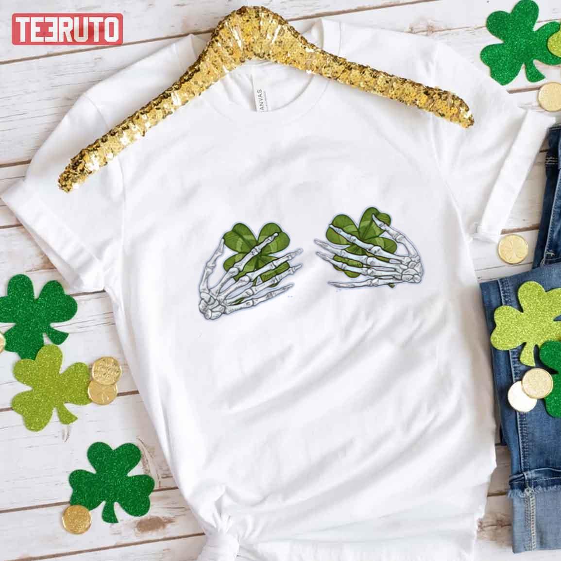 Shamrock Skeleton Hand Bra Unisex T-Shirt